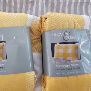 2 Hudson & Essex Standard Yellow and White Checked Pillow Shams